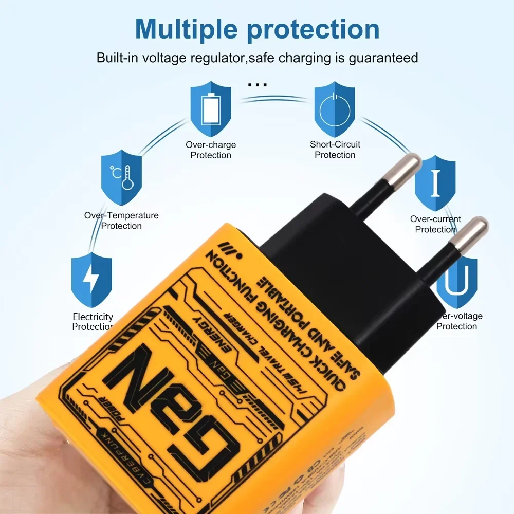 3ポートの高速電話充電器,USB PD充電アダプター,壁コンセント,iPhone, Samsung, Huawei, EU, US, UK, 145W