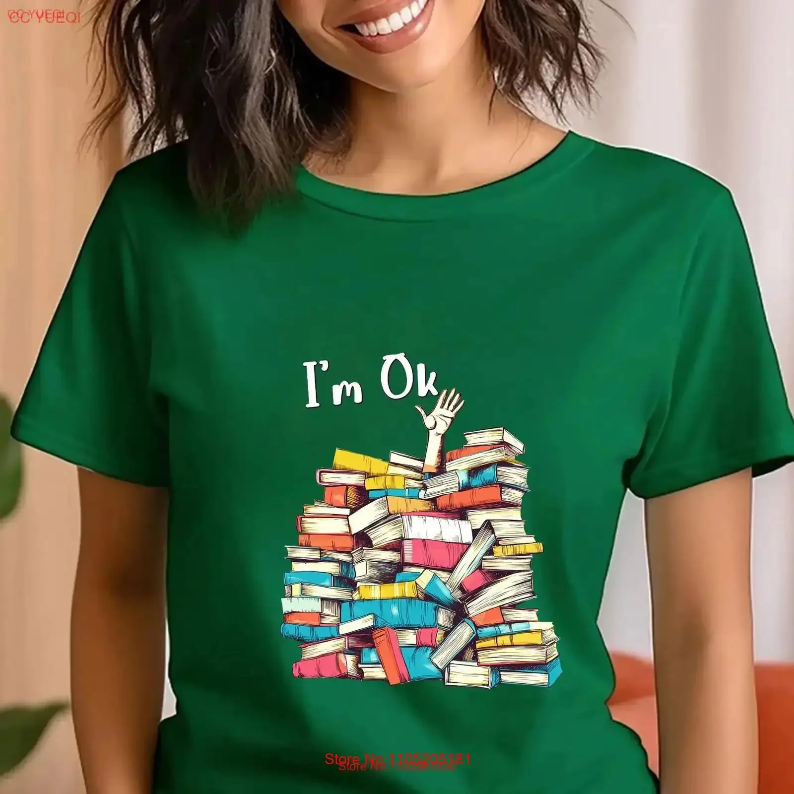 Funny Book Lover T Shirt I m OK Buried in Books Design Humorous Reading for Bookworms vintage Washed Top For Everyday Wear