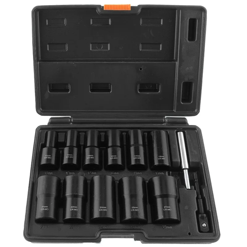 13‑Pcs Damaged Rusted Nut Removal Tool Set Extended Drive Socket Kit For Stuck Bolt Disassembly Repair Work
