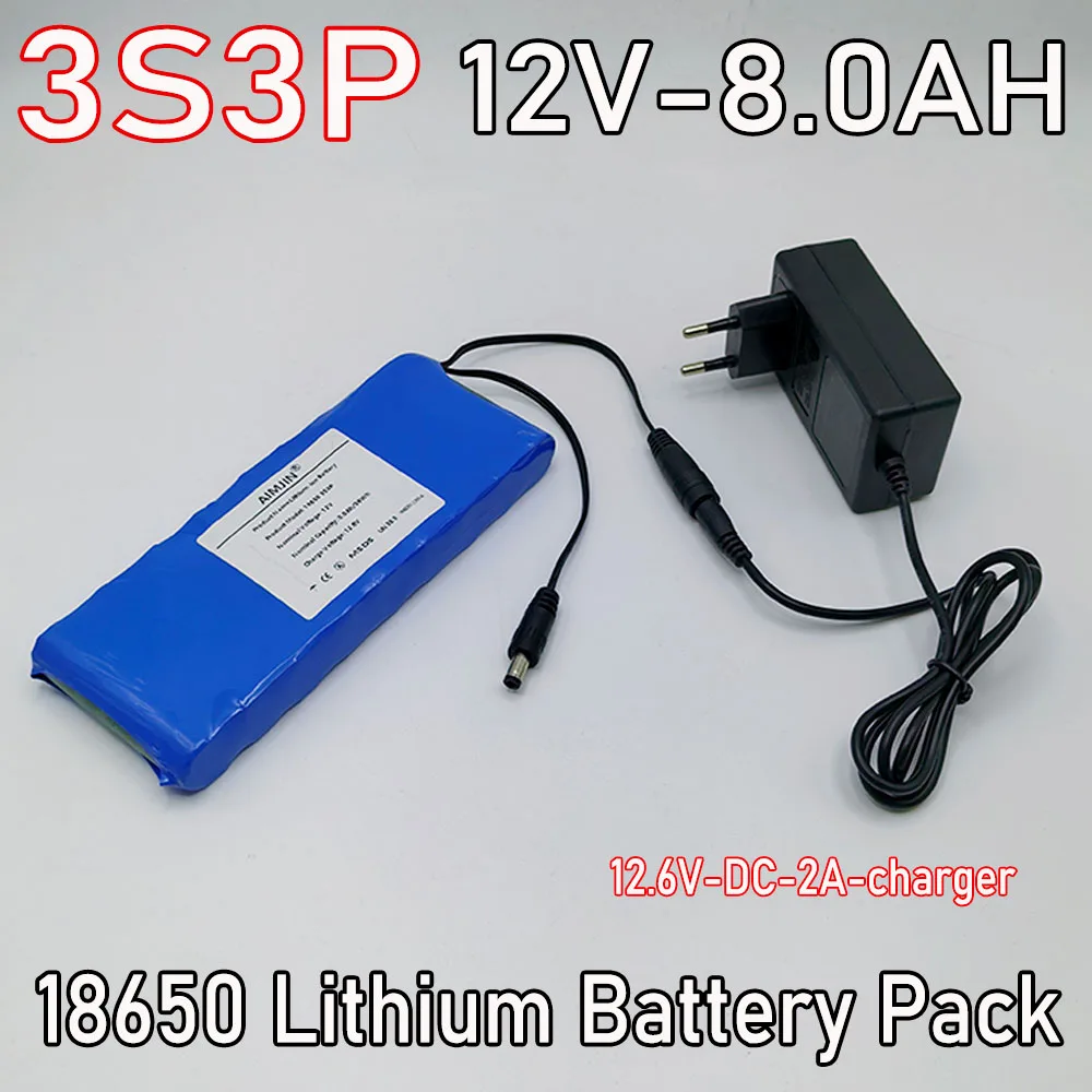 

8000mAh 12V 3s3p with BMS battery pack 18650 lithium-ion 12V ultra large capacity rechargeable battery+12.6V DC 2A charger
