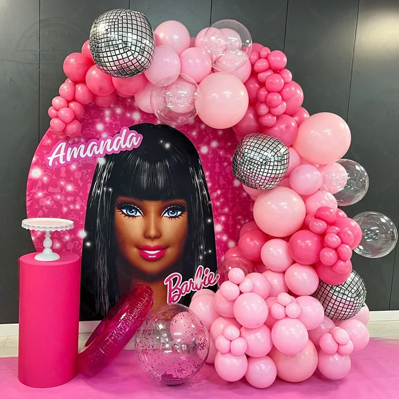 

Pink Barbie Princess Balloon Arch Set Silver Disco Ball Girl Birthday Party Baby Gender Reveal Baby Shower Decoration Supplies