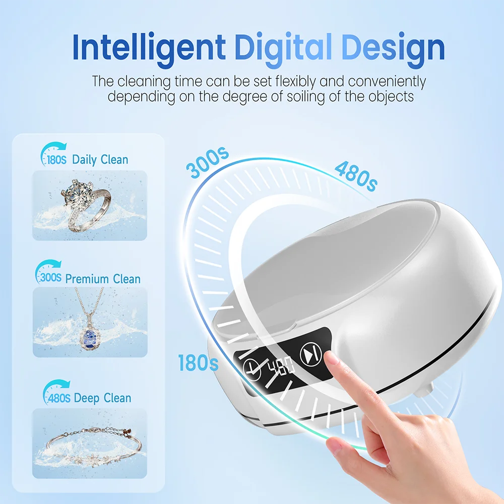 KUNPHY 초음파 세척기 700ML 24W 48kHz 초음파 보석 세척기 (시계, 반지, 안경, 매니큐어 커터, 면도기, 브러쉬용)