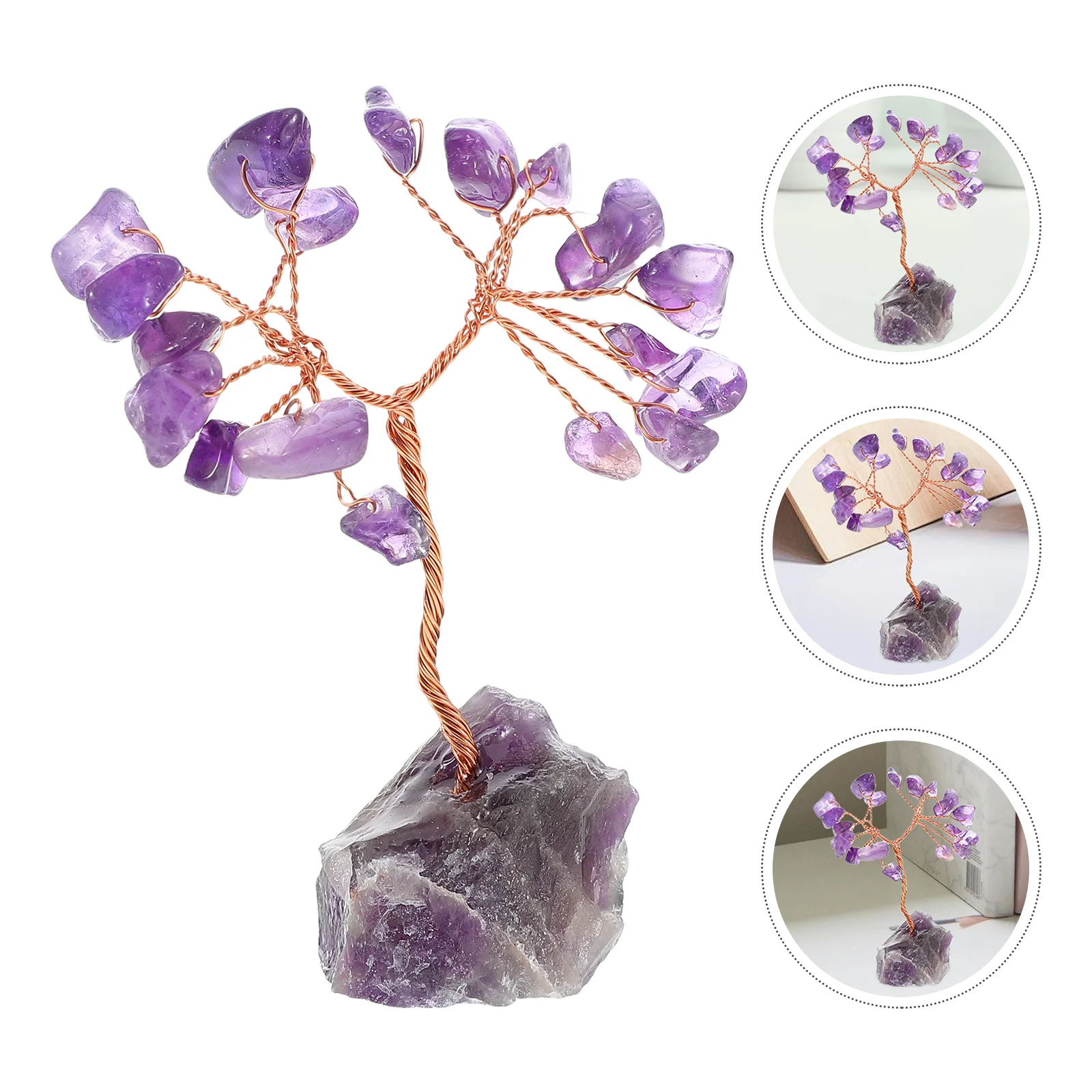 

Office Crystal Money Tree Ornaments Copper Wire Purple Iron Desk Good Luck Decor