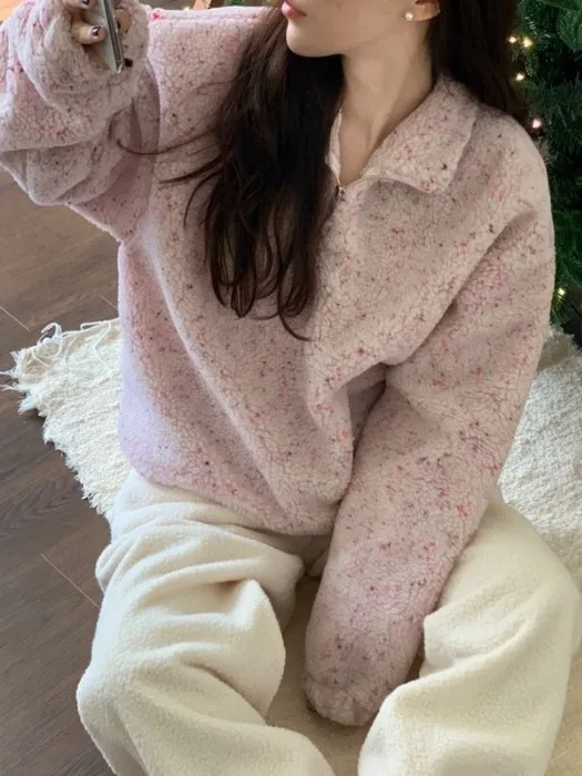 

Warm Lamb Fur Hoodie Pink Zipper Loose Women's Sweatirt Dongda Gate Autumn Winter Anti-Aging Girl Prince Sle Velvet Fa...