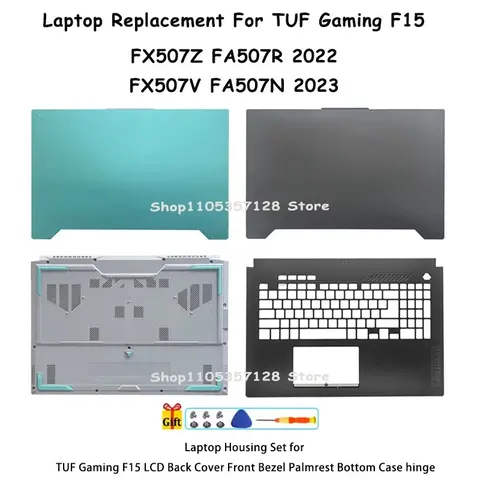Carcaça de Substituição para Notebook ASUS TUF Gaming F15 FX507 FA507 FX507Z FA507R: Tampa Traseira do LCD, Moldura Frontal, Palmrest, Base Inferior e Dobradiça