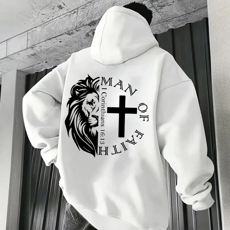 Moletom com Capuz Estilo Jesus Cristo 2026 Outono Inverno Nova Chegada Moletom Masculino com Capuz de Manga Longa Estampa Leão Homem da Fé Agasalho