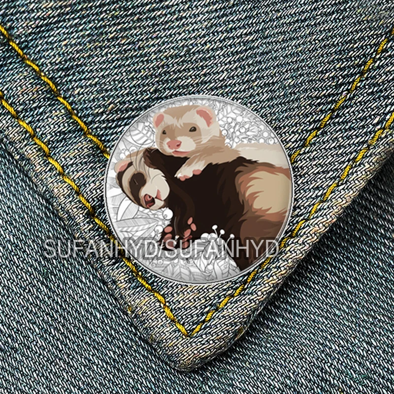 Stainless Steel Ferret Brooch Cute Animal Pin Backpack Decoration Badge