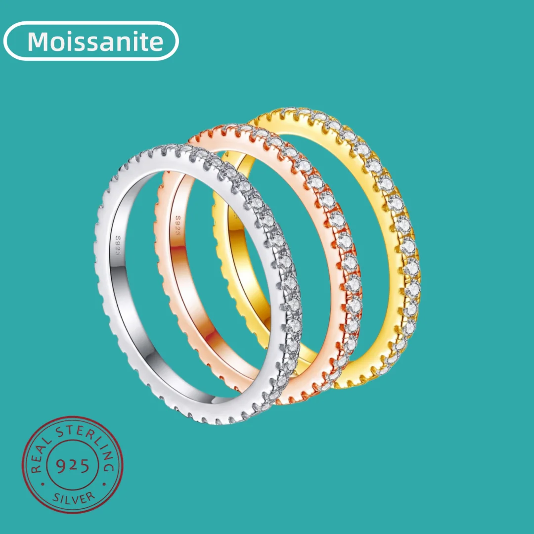 New D VVS1 Full Moissanite Ring for Women Sparkling Wedding Engagement 100% S925 Sterling Silver Jewelry Classic Ring Gifts