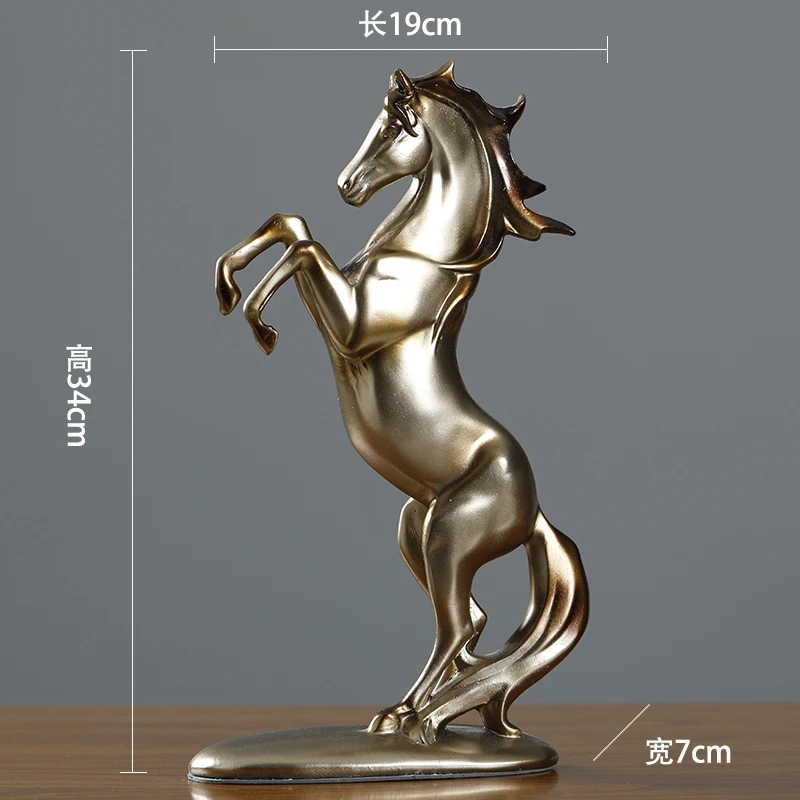 Golden Resin Horse Ornament Knickknacks Sculpture Statue Statuette Figurines Exhibit Display Decoration Crafts Home Accessories