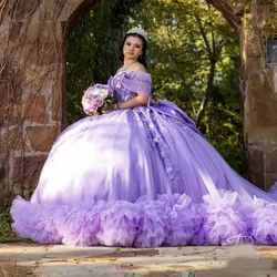 Angelsbridep Lavender Ball Gowns Quinceanera Dresses 3D Flora Customized 2025 Puffy Train Brithday Dress Vestido XV Años