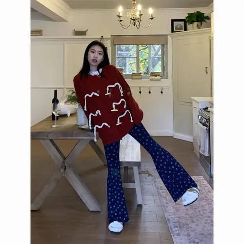 여성 소뿔 버클 스웨터 재킷, 레이지 스타일, 부드럽고 끈적끈적한, 다용도 통근 재킷 