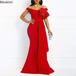 2024 Luxury Dresses Women Designers Beaded Off Shoulder Mermaid Skinny Prom Floor Length Evening Dinner Wedding Party Maxi Dress