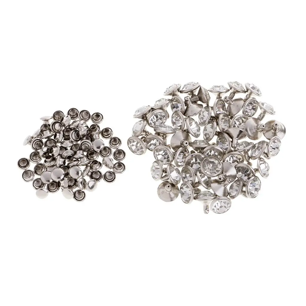 Decorative Rivets Silver Rhinestone Seamless Buttons for Leather Rivets Sewing Crafts Handbags