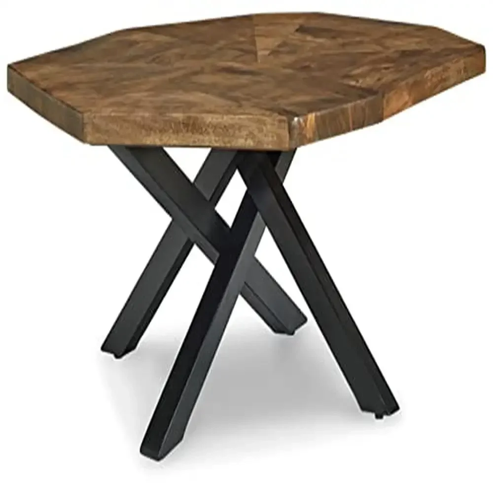 For Acacia Wood Oval Coffee Table with Irregular Starburst Pattern Brown & Black Organic Design 41.75