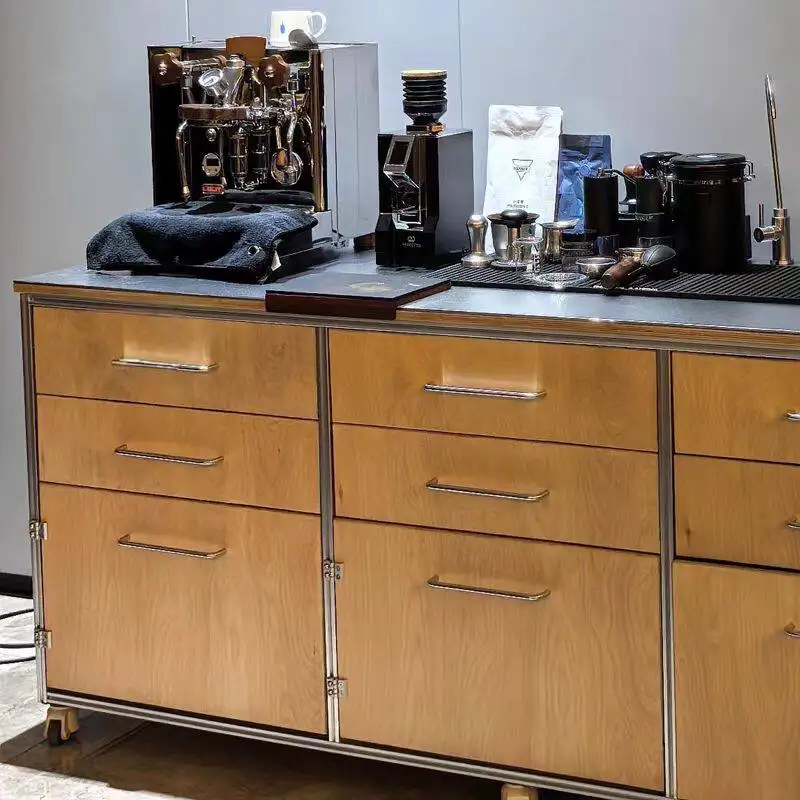 YJQ aluminum profile storage cabinet stainless steel countertop coffee shop console industrial style dining side cabinet
