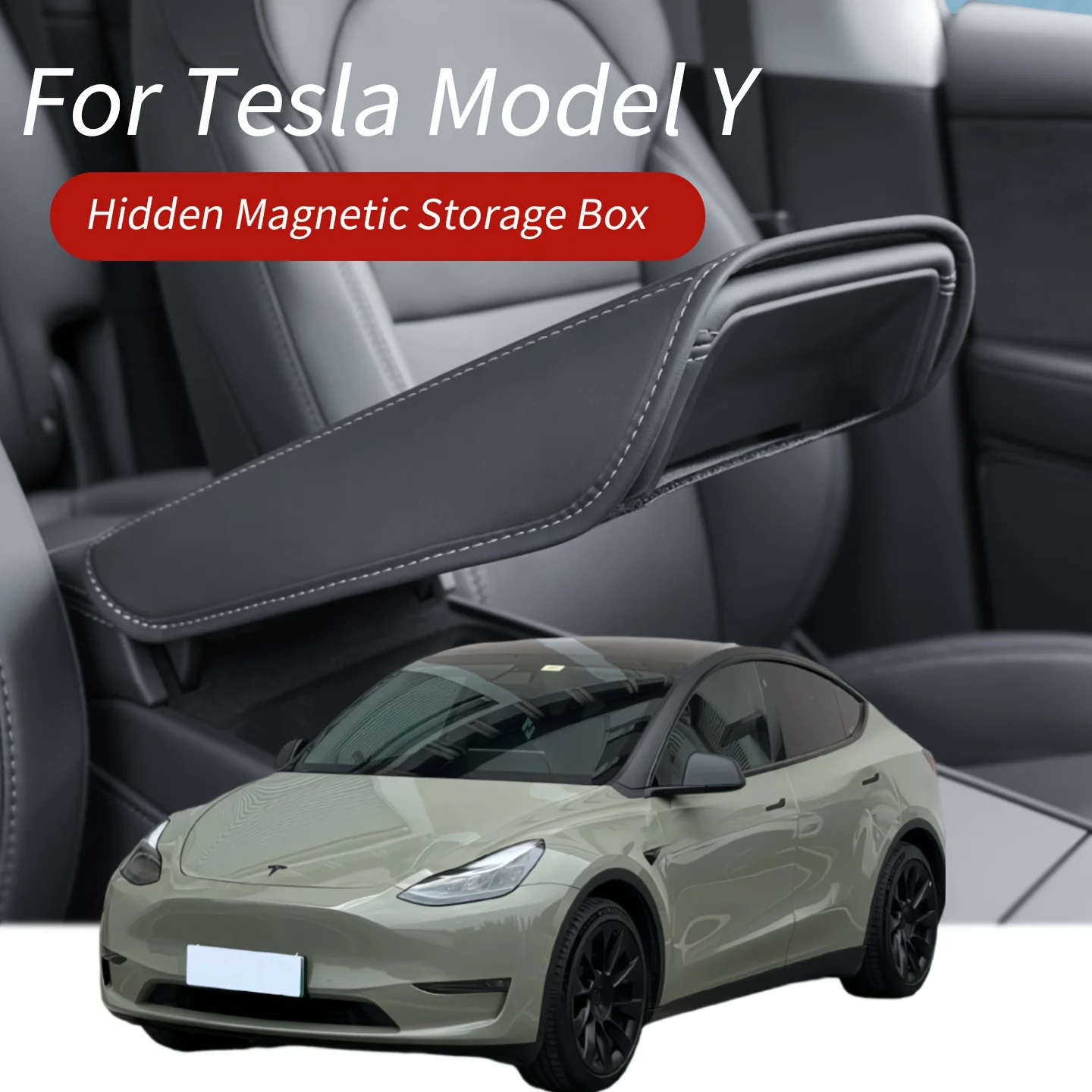 

For Tesla Model Y Armrest Box Protective Pad, Anti-Slip and Anti-Scratch, Pu Leather Pad, Special Car Interior Protective Accessories
