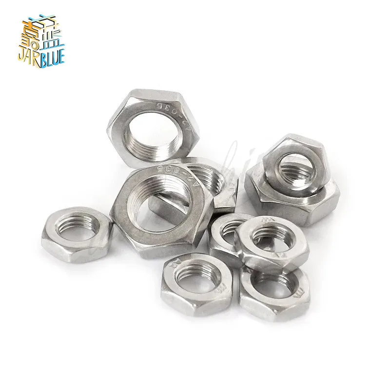 5-10 Buah Benang Halus M6 M8 M10 M12 M14 M16 Pitch 0.75/1/1.25/1.5 304 A2 Stainless Steel Flat Hex Hexagon Thin Jam Nut DIN439