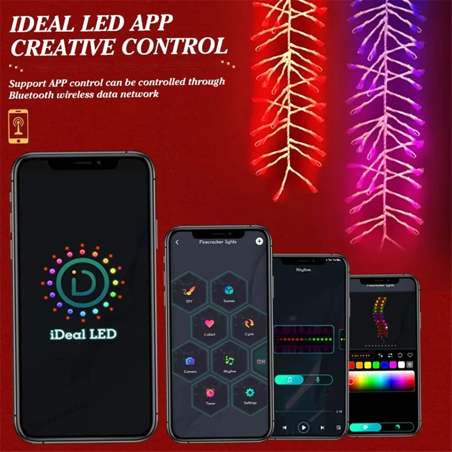 2 IN 1 1.68M RGB Firecracker Fairy String Lights Waterproof Smart APP Control Christmas Lights Garland for Indoor Outdoor Decor