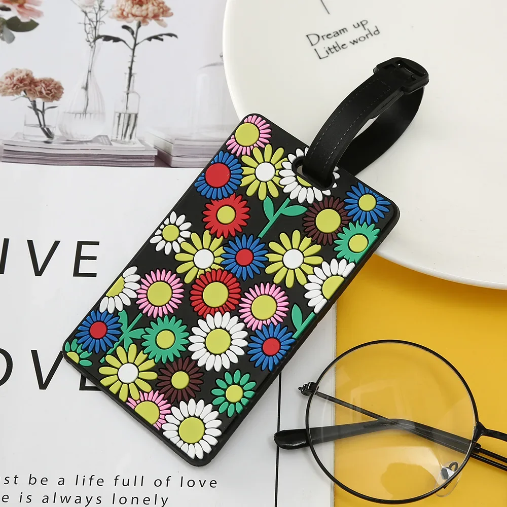 1PCS Geometric Luggage Tags Suitcase ID Addres Holder Baggage Bag Tag Silicone Pvc Soft  Label  Accessories Luggage Tag