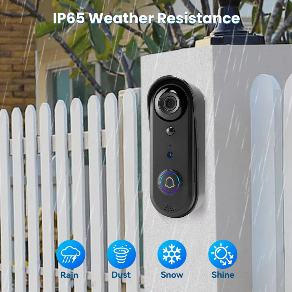 Timbre de puerta inteligente con video IP65, almacenamiento en la nube gratuito, 1080P, 2,4 GHz, inalámbrico, batería de 5000 mAh, seguridad para