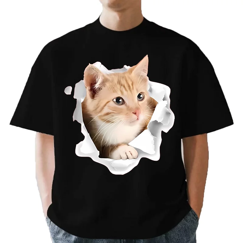 Harajuku C3 Cat Print T-shirt 100% Cotton Short-Sleeved Unisex Top Selling in European And American Markets Summer
