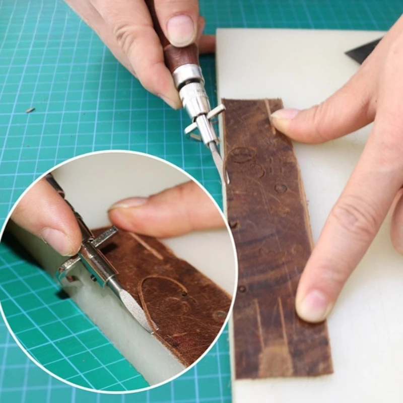 Picture 6: Handmade Multifunctional DIY Leather Slotter Tool Stainless Steel Cutter Material Edge Trimming Replaceable Cutter Head Tool