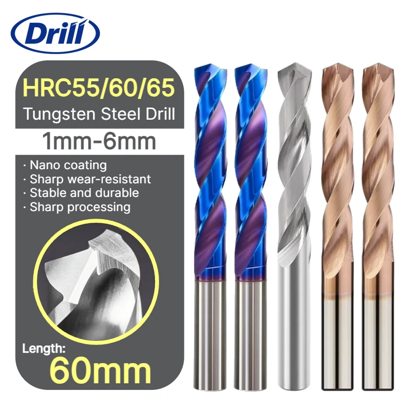 60mm Carbide Drill Bit 1-6mm for Metal/Steel, CNC Hole Making Drilling Tool High Precision Wear-Resistant