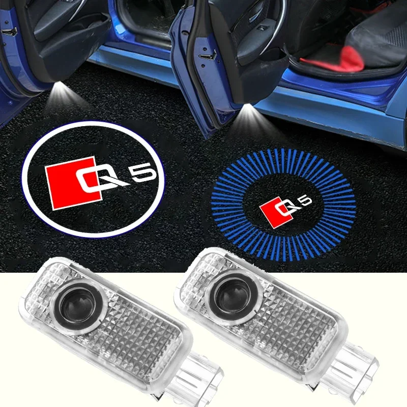 2Pcs LED Car Door Welcome Decor Logo Lights for Audi Q5 2012-2017 Emblem Styling Pattern Projector Lamps Courtesy Laser Light