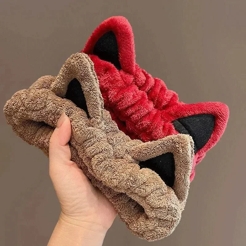 

1 шт., повязка на голову для мытья лица, повязка на голову с кошачьими ушками, коралловый флис, милые креативные аксессуары для волос с героями мультфильмов