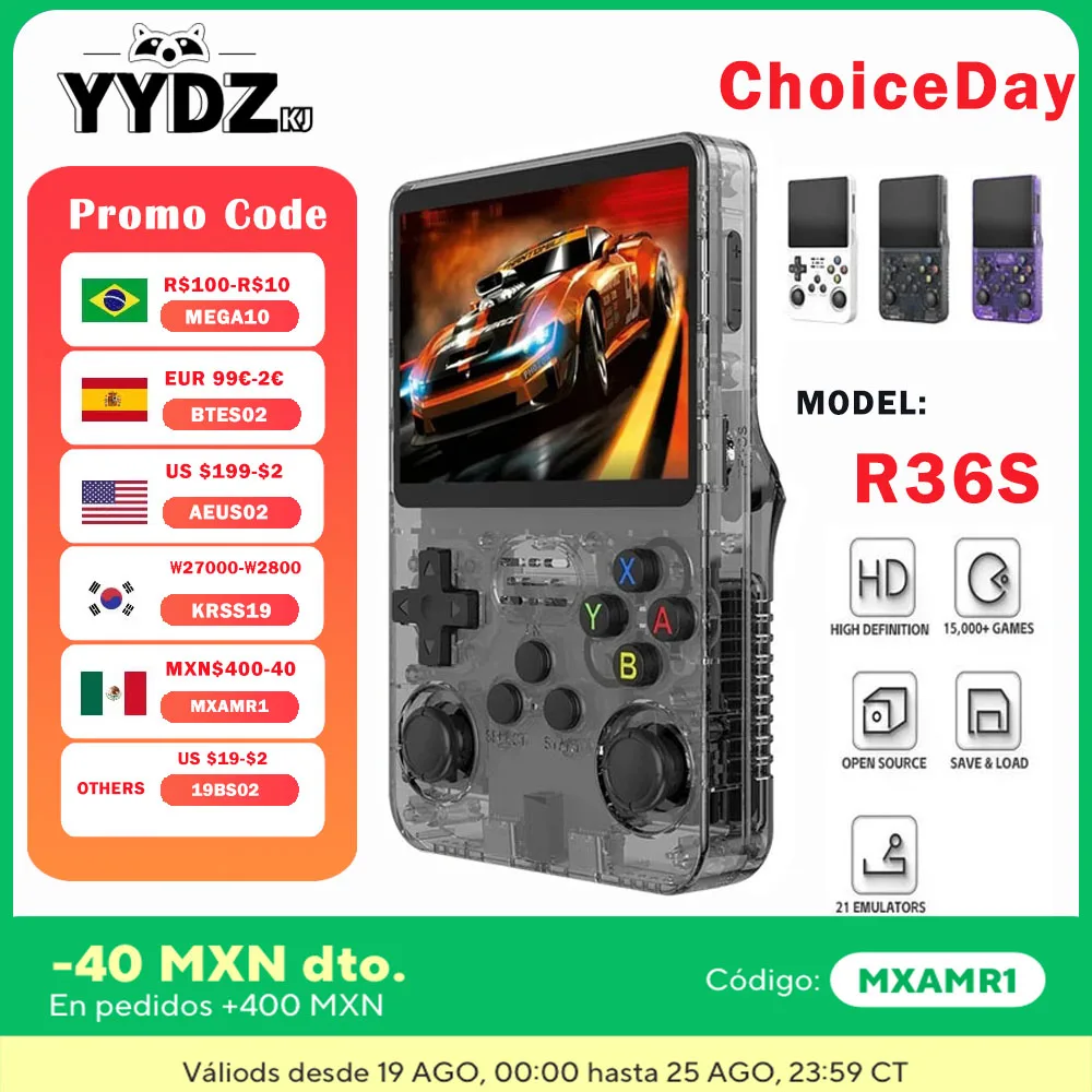 Open Source R36S Retro Handheld Video Game Console, Sistema Linux, 3.5 "IPS tela, Pocket Player portátil, 64GB Jogos