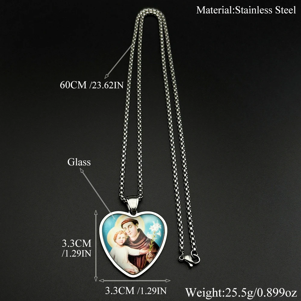 Catholic Saint Anthony of Padua Hold Christ Child Lily Heart Pendant Necklace Stainless Steel Gold Plated Amulet Chain Jewelry view 6