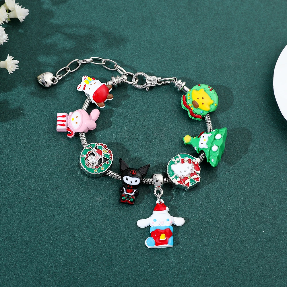 Anime Figure Charms Bracelets Kawaii Hello Kitty Beads Hand Chains for Women Cartoon Kuromi My Melody Cinnamoroll Bangles