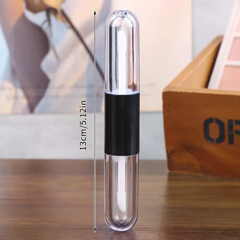 หลอดลิปกลอสแบบเติมได้ 2-in-1 ทรงรีแบน พร้อมหัวแปรง ป้องกันการรั่วซึม บรรจุภัณฑ์พลาสติกสำหรับเดินทาง 1 ชิ้น