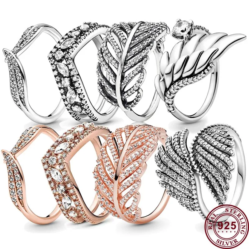 

Лидер продаж, серебро 925 пробы, винтажное Сверкающее перо, Женское кольцо с логотипом принцессы, свадебное высококачественное модное очаровательное ювелирное изделие «сделай сам»