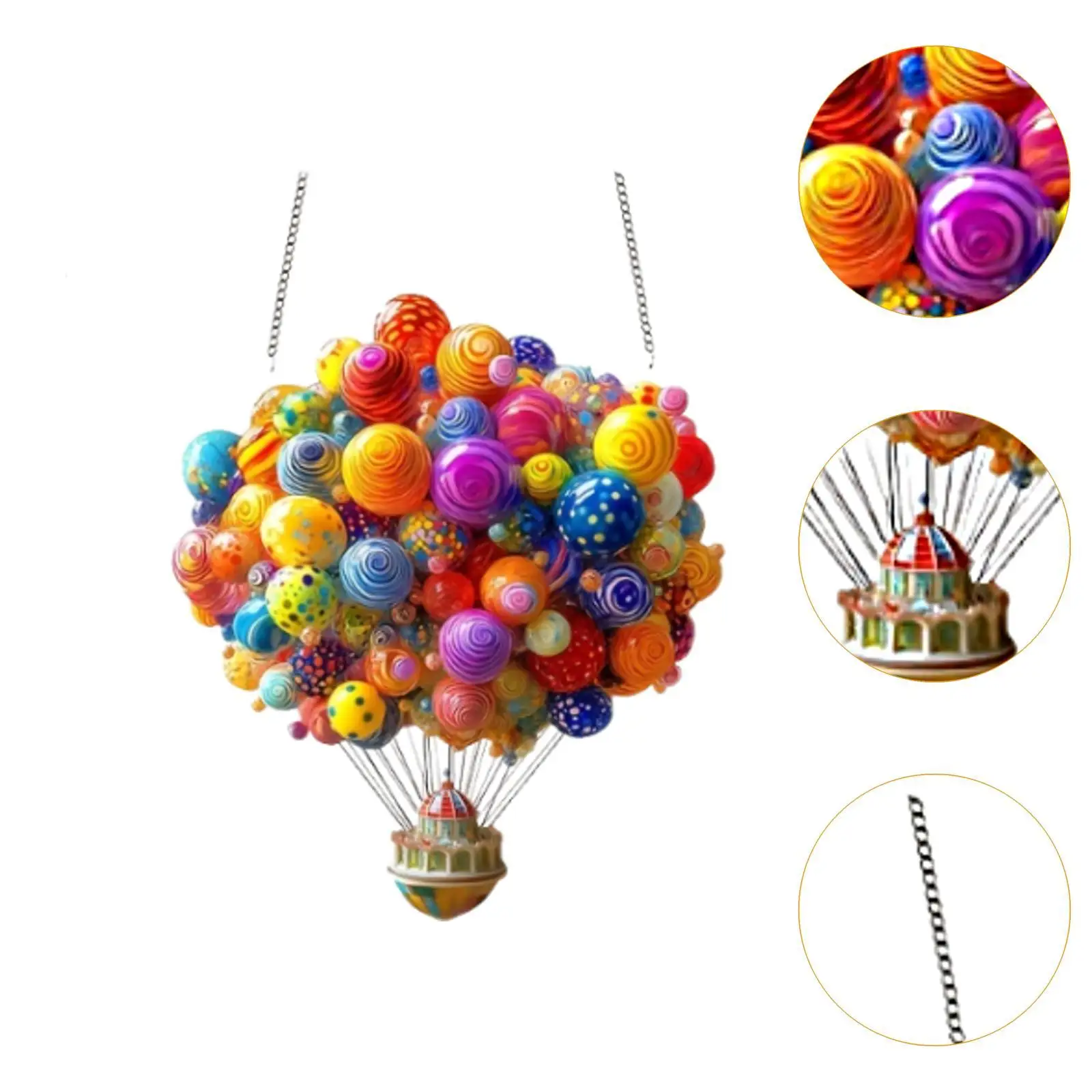 2D Flat Hot Air Balloons Hanging Ornament 7x7.8inch for Courtyard, Stairs