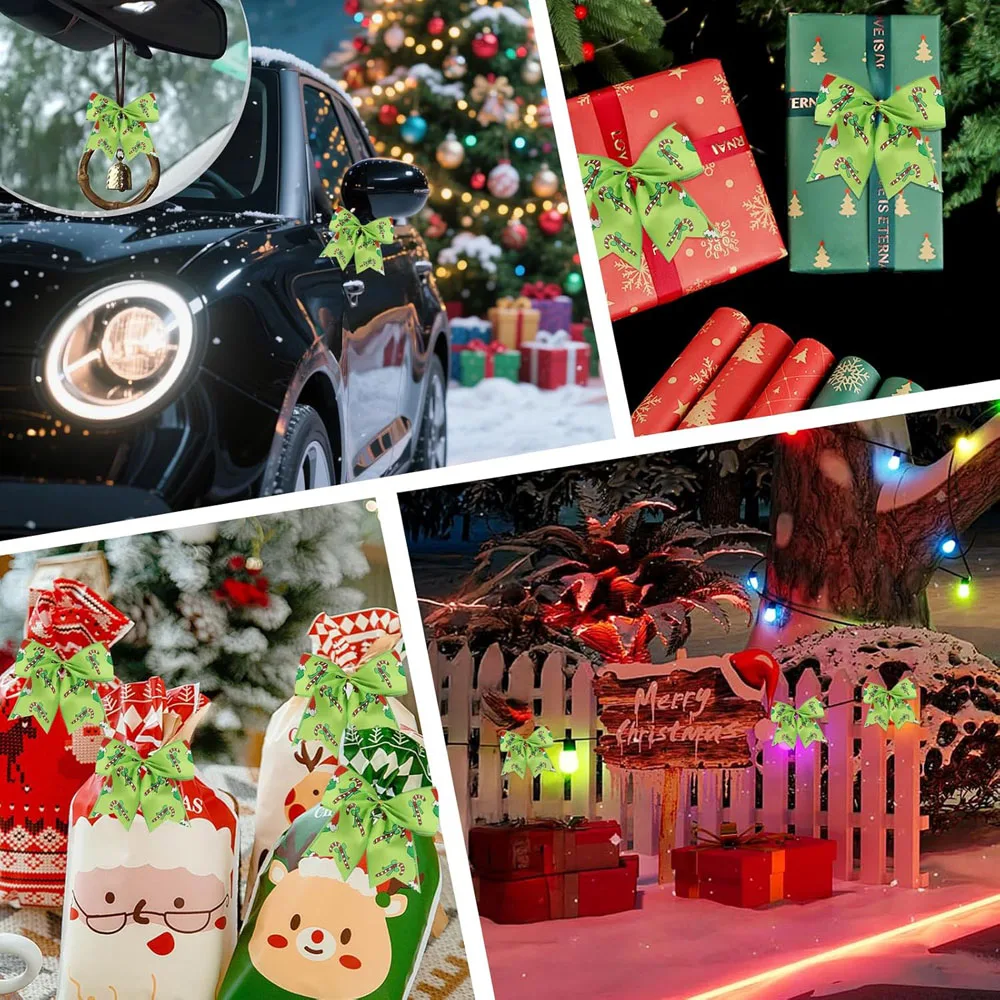 12pcs Christmas Bows for Wreaths, DIY Xmas Tree Decorations for Tree Gift Wrapping Garland Home Decor - view 3