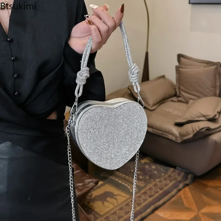 New Knot Handle Rhinestones Mini Evening Bags Luxury Design Crystal Diamonds Purses and Handbags Cute Love Heart Crossbody Bags