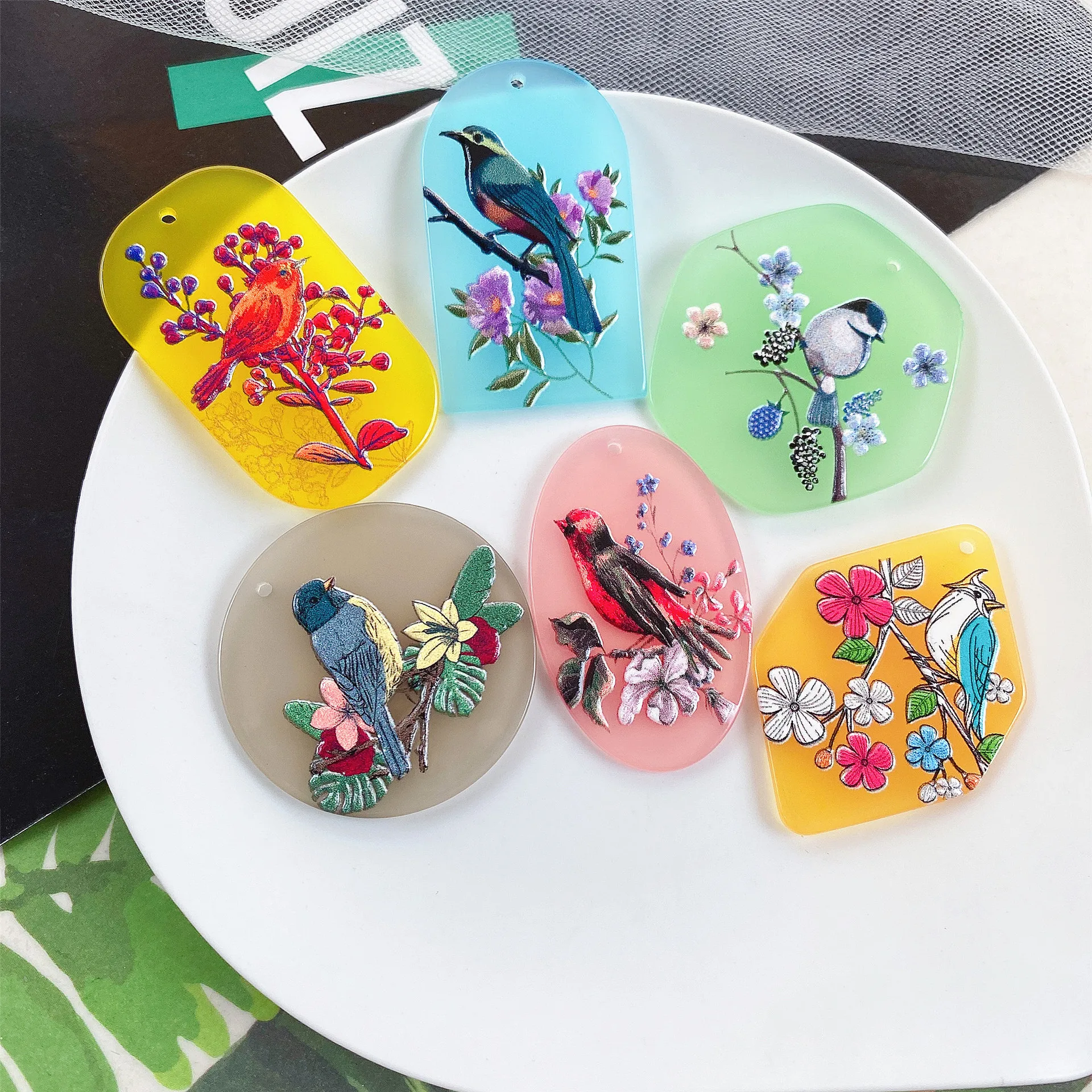 10pcs Round Pendants Handmade Necklace Earrings Acrylic Flower Pendant Charms for Diy Jewelry Making Findings Accessories