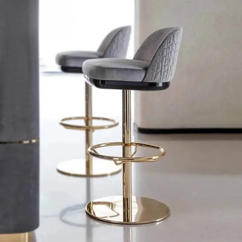 

Quilted Luxury Velvet Bar Stool Gold Metal Adjustable High Chair Modern Home Bar Counter Stool