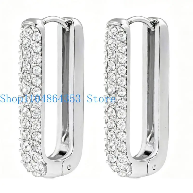 652F Stylish Stainless Steel Square Zircon Studs Earrings With Secure Clip Backing Perfect For Party And Daily Wear