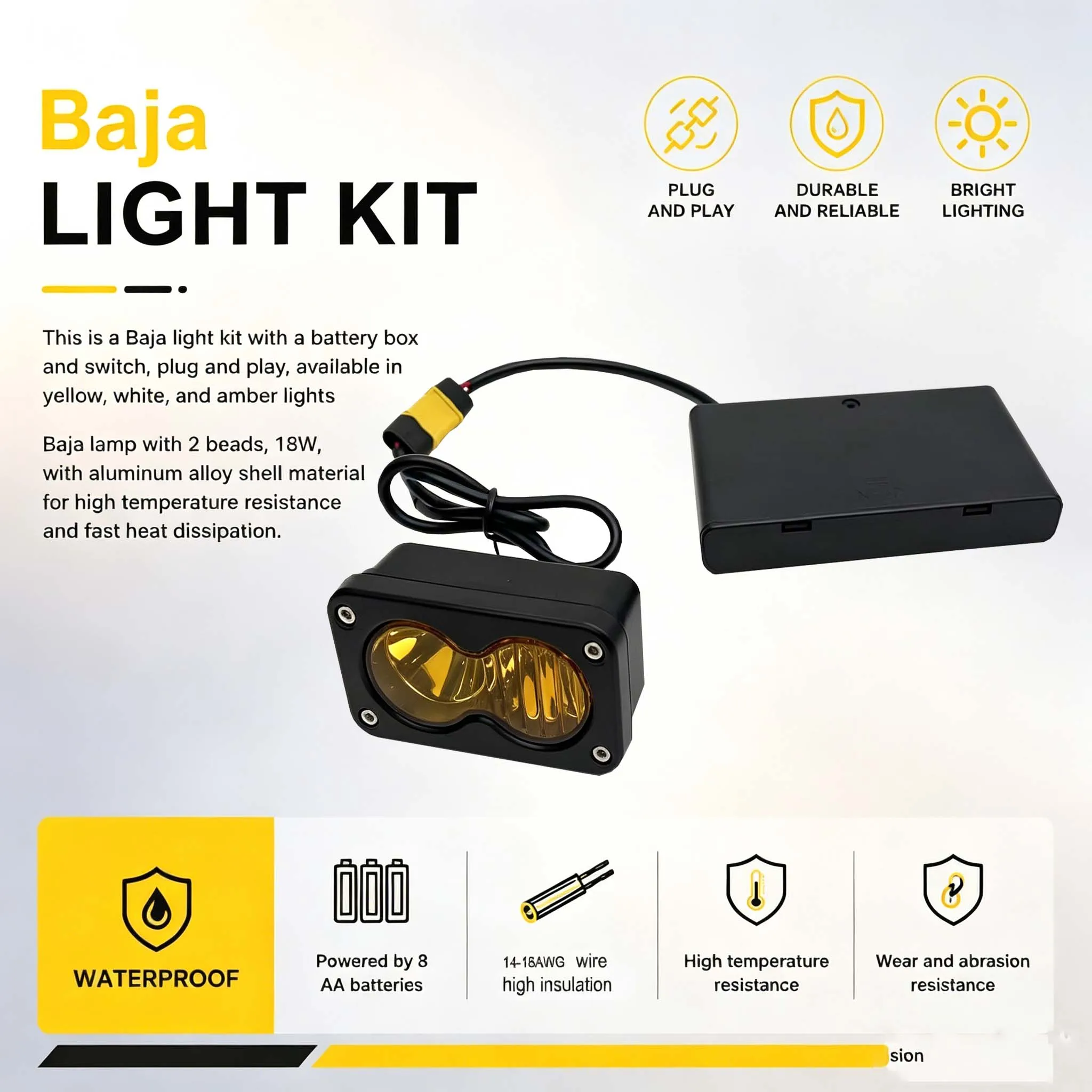 Wintai-Tech Baja Led Light for Bicycle Battery Case Combo Kit Bicycle Front Light 1800 Lumen