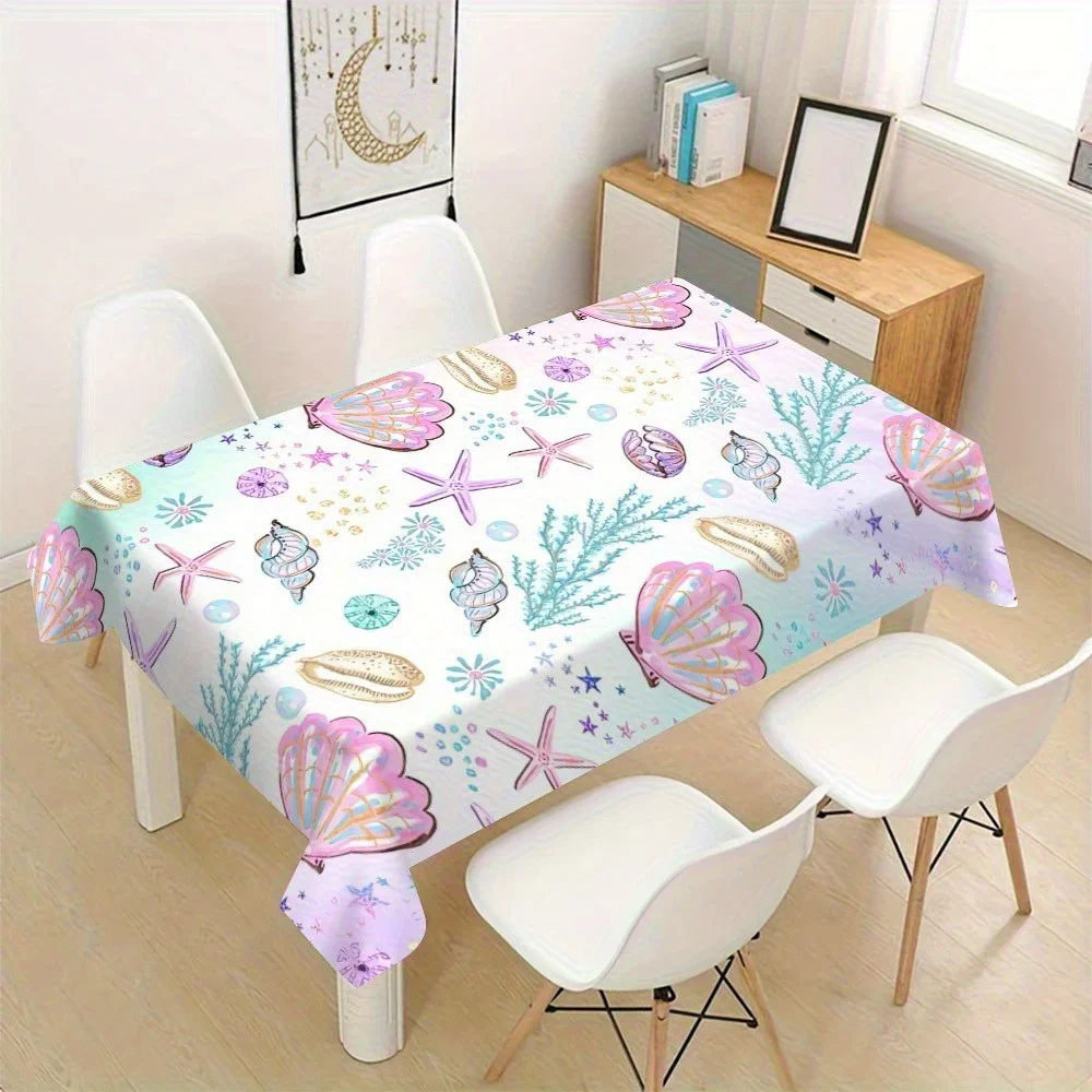 1 piece of ocean-themed seashell and star tablecloth, refreshing for the dining table decoration, polyester fiber tableclothxzj