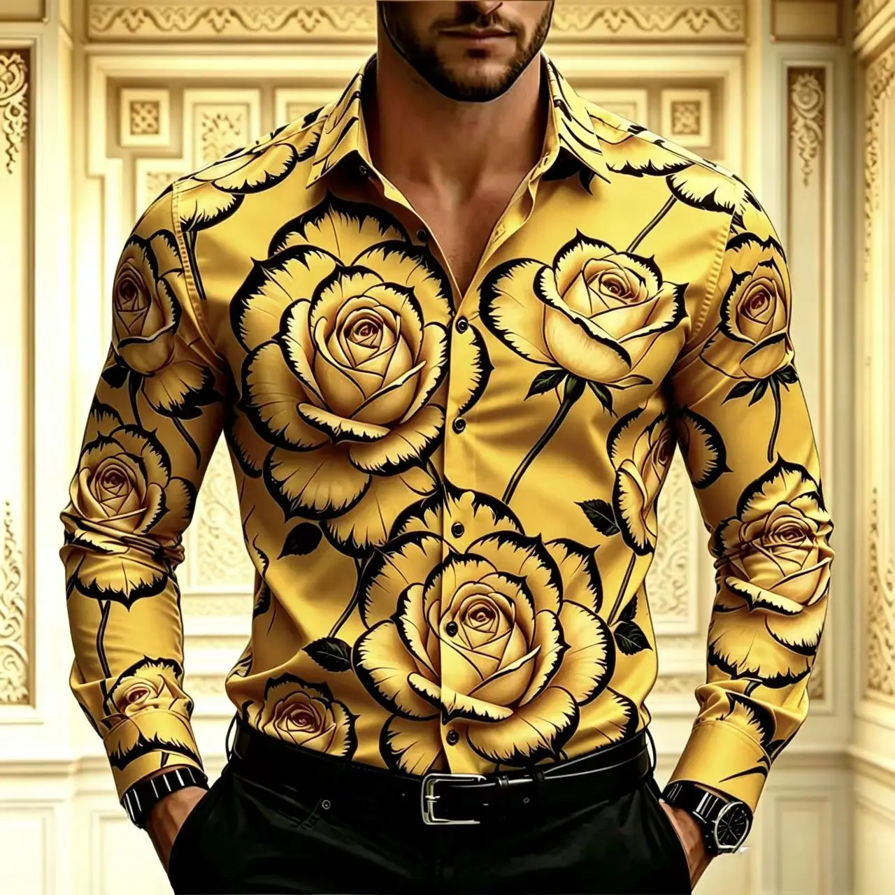 Men's printed long sleeved shirt, modern and comfortable, elegant high-end design, 3D printed pattern, plus size, 2026 new model