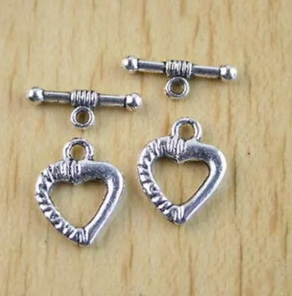 

30sets 15x11mm,bar:16mm Alloy matel tibetan silver heart shaped toggle clasps HWH1219