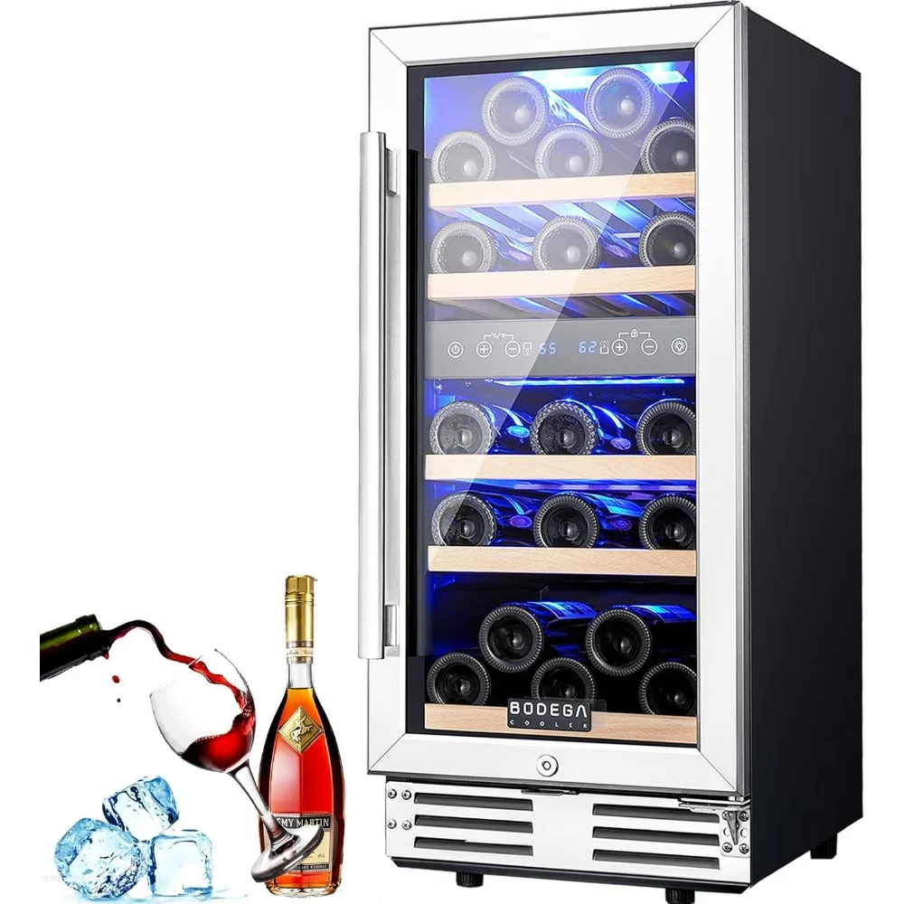 

15 Inch Wine Cooler, Dual Zone 15” Wine Fridge With Double-Layer Glass Door, Freestanding or Built In Wine Cooler Refrigerator