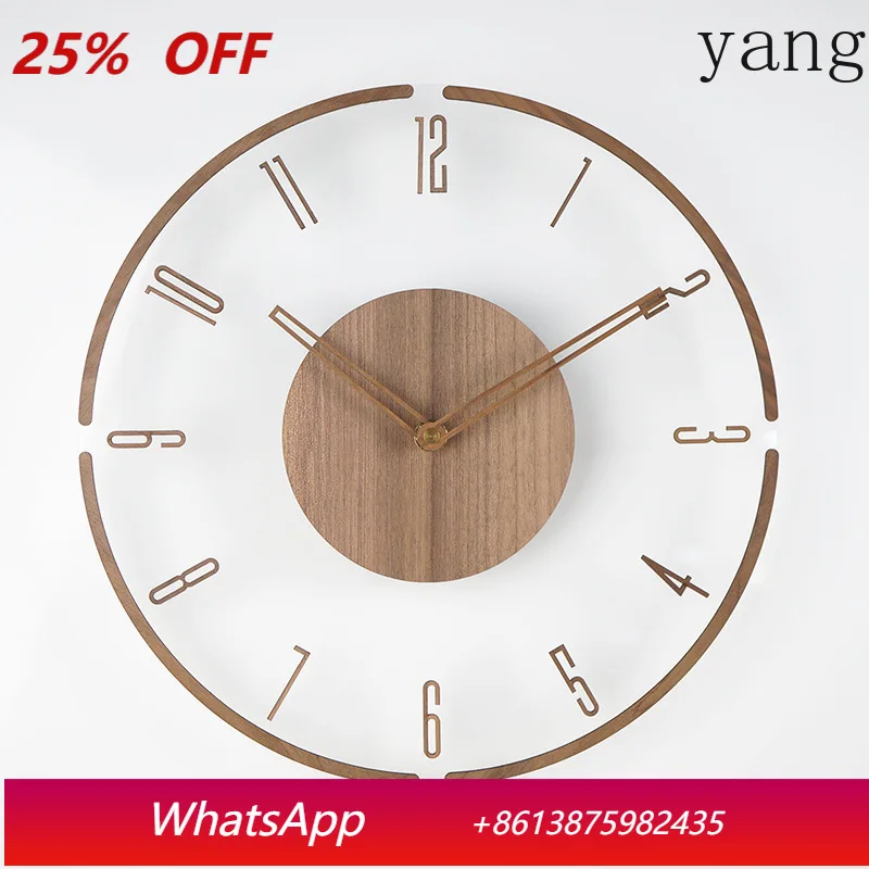 

LTT solid wood wall clock simple and transparent creative living room home decoration clock