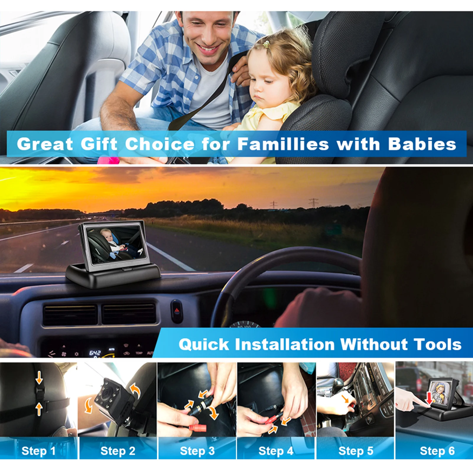 Baby Car Monitor 1080P Monitor Camera for Rear Facing Seat 4.3 Inch Folding Seat Mirror 150° Night Vision Baby Car Mirror Camera