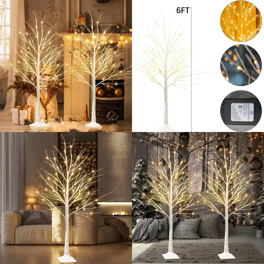 

Искусственные березы с предварительной подсветкой, 6 футов, 288 светодиодов, теплый белый цвет, идеально подходит для Дня Благодарения, Рождества, дома, улицы, фестивалей, свадьбы