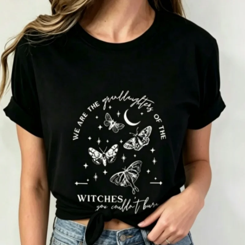 Witches Granddaughters Moth Moon Tee | Y2K Vintage Loose Fit | Women's Black T-Shirt