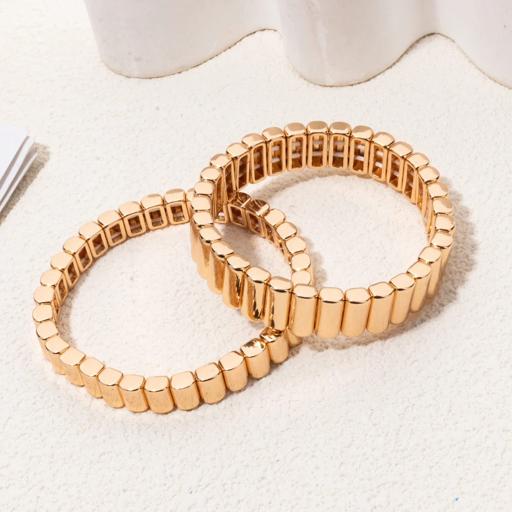 Gold Sliver Color 4X8mm Arch Beaded Bracelets For Women Simple Beads Elastic Bangle